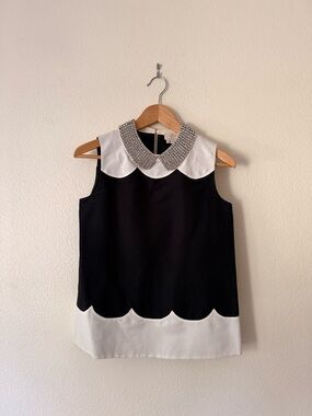 kate spade Black & White Sleeveless Top with Jeweled Peter Pan Collar